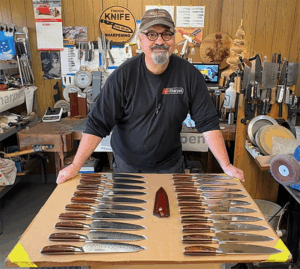 Professional knife sharpening in the Findon workshop
